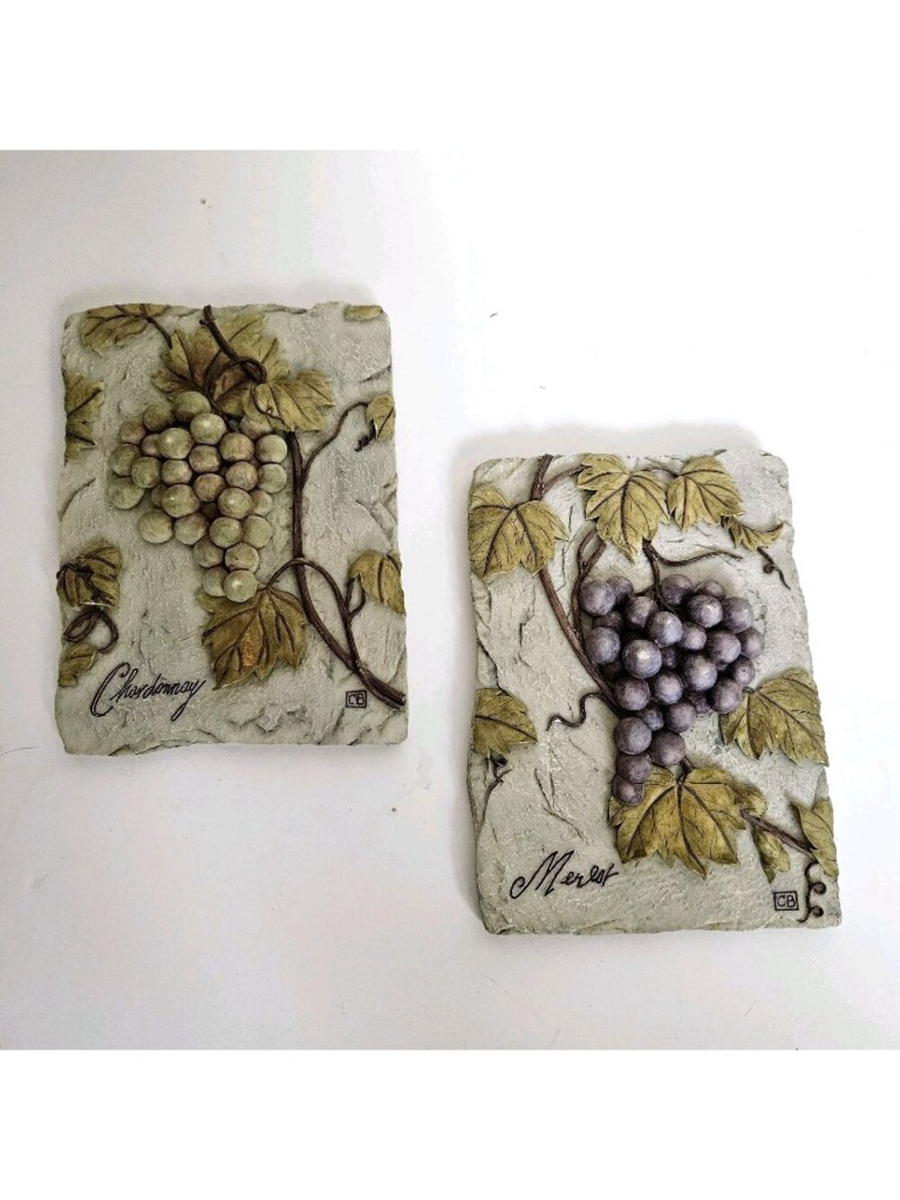 Vintage Set Of 2 Cheri Blum 3D Grapes Resin Wall Plaques 6 x 4.5" Tuscan Decor